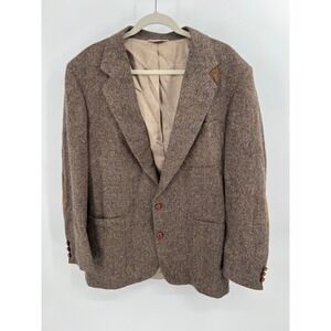 Stuart Hughes 44L Brown Donegal Tweed Wool Blazer Elbow Patches Made in USA 2665